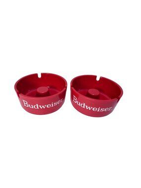 Vintage NEW Set of 2 ~ o1980's Budweiser Ashtray Red Ornamin Made in Switzerland